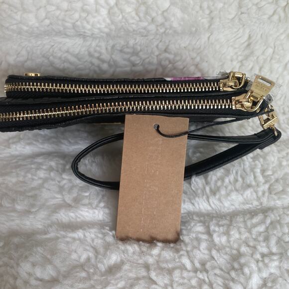 Steve Madden Wristlet Embossed Wallet Black Floral - Picture 4 of 8